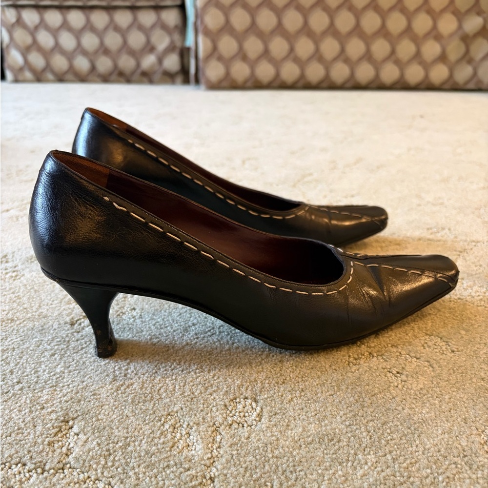 Bergdorf Goodman Black Leather Kitten Heel Pumps